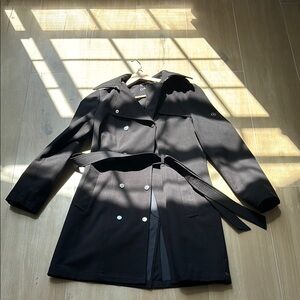 Women's Black Small Double-Breasted belted Coat